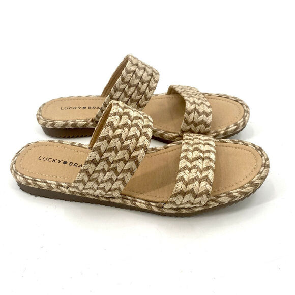 Lucky Brand Shoes - Lucky Brand Braided Jute Dual Strap Slide Sandals